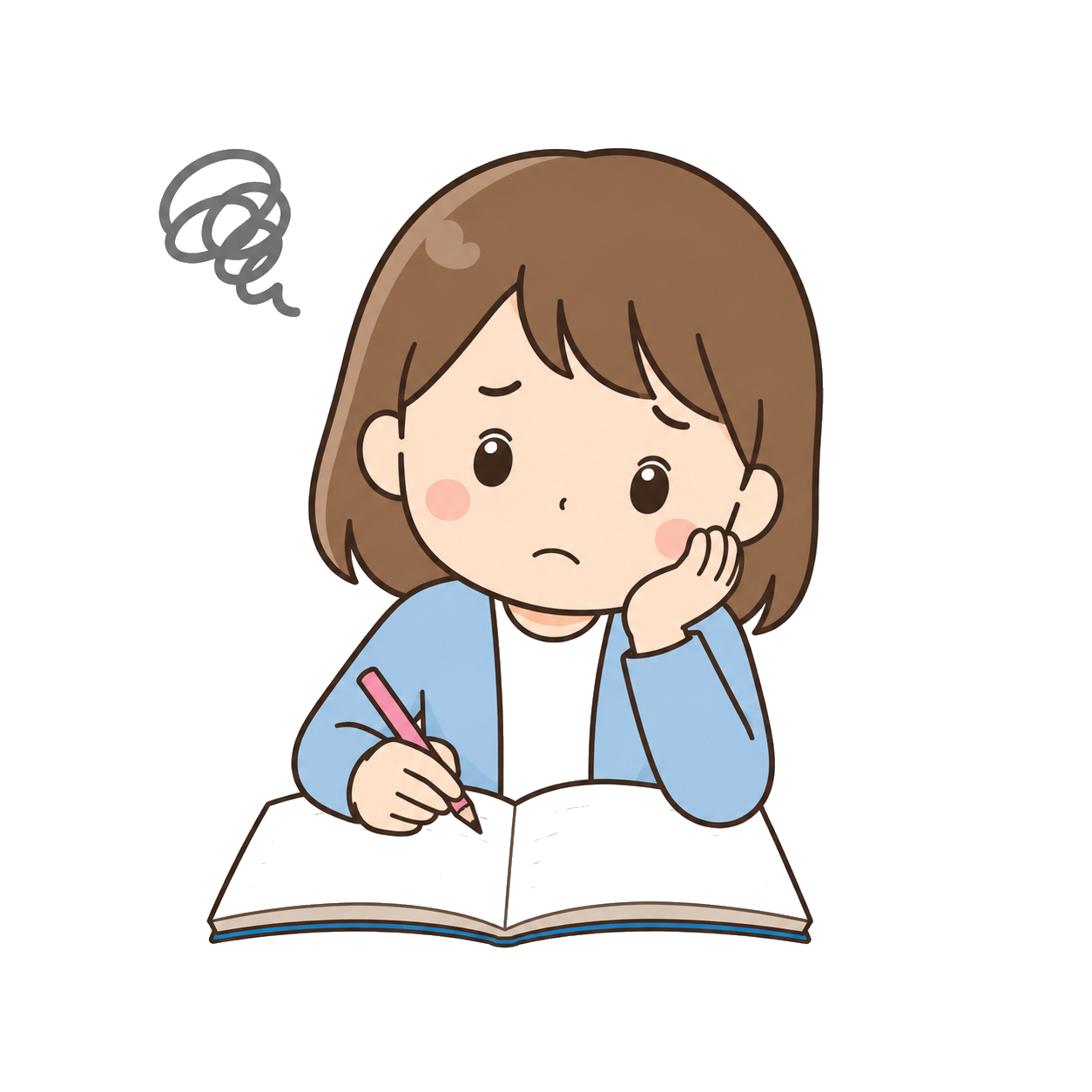 学習を始める前に不安を感じる女の子のイラスト